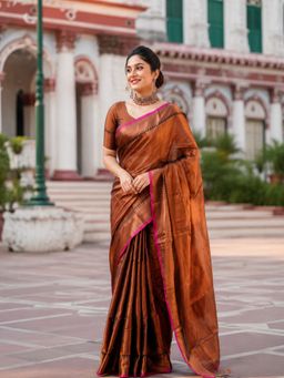 AAKAR - Copper Handloom Cotton Tissue Saree with Unstitched Blouse