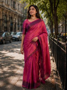 AAKAR - Pink Handloom Cotton Tissue Saree with Unstitched Blouse
