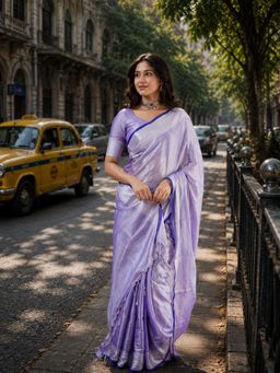 AAKAR - Lavender Handloom Cotton Tissue Saree with Unstitched Blouse