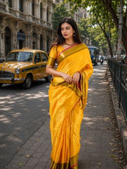 AAKAR - Yellow Handloom Cotton Tissue Saree with Unstitched Blouse