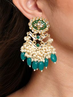 Karatcart - Gold Plated Kundan Studded Green Meena and Tumble Dangler Earrings for Women