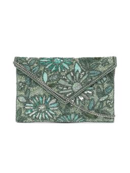 Accessorize London - Women's Beaded Green Tara Clutch Party Bag