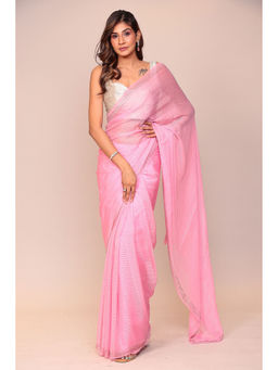 Zari Jaipur - Pink Embellished Saree with Unstitched Blouse