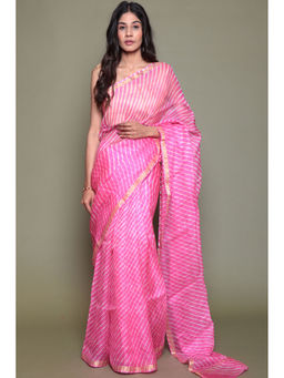 Zari Jaipur - Pink Printed Saree with Unstitched Blouse