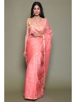 Zari Jaipur - Peach Printed Saree with Unstitched Blouse