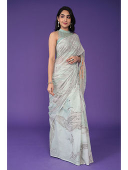 Zari Jaipur - Multicolor Printed Saree with Unstitched Blouse