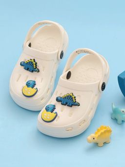 Yellow Bee - Elegant Clogs with Playful 3D Dinosaur Charms for Boys-White