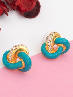 Estele - Gold Plated Pretzel Designer Stud Earrings with Crystals for Women
