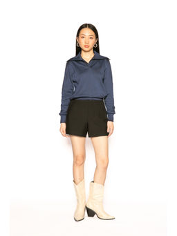 Contemponari - Navy Blue Solid Full Sleeves Nestor Top