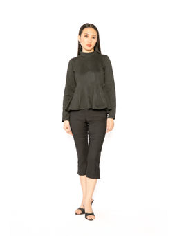 Contemponari - Black Solid Full Sleeves Trojan Top