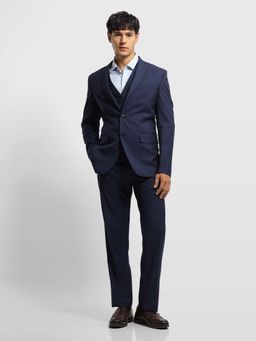 Arrow - Mens Textured Navy Blue Blazer With Pant & Waistcoat