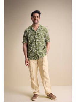TERRA LUNA - Olive Vento Short Sleeve Camp Collar Shirt