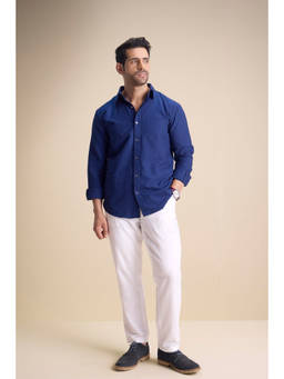 TERRA LUNA - Blue Lago Long Sleeve Town Collar Shirt