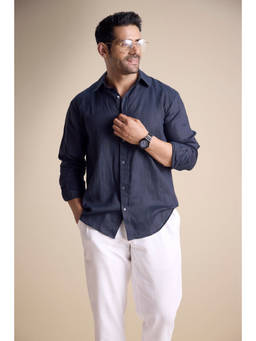 TERRA LUNA - Black Lago Long Sleeve Town Collar Shirt