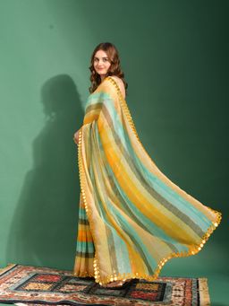 Odette - Mustard Chiffon Designer Saree with Unstitched Blouse
