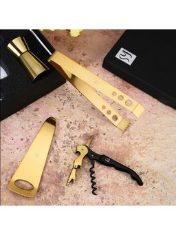 FNS - Bar Tool Set In Gold Finish With Box Packaging Home Bartending Kit