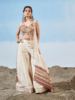 Siyona by Ankurita - Beige The Haven Blouse with Pant and Cape (Set of 3)