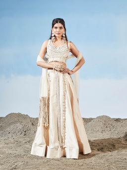 Siyona by Ankurita - Beige Boho Princess Lehenga with Blouse and Dupatta (Set of 3)