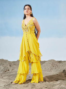 Siyona by Ankurita - Yellow Fantasy Sharara with Top (Set of 2)