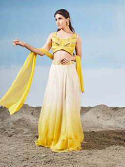 Siyona by Ankurita - Yellow Ombre Love Lehenga with Blouse and Dupatta (Set of 3)