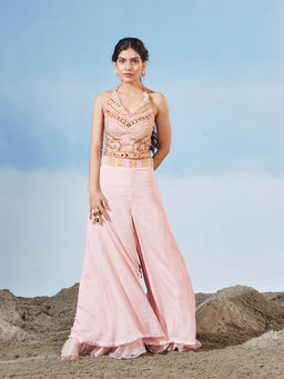 Siyona by Ankurita - Pink At Bay Top with Pant (Set of 2)