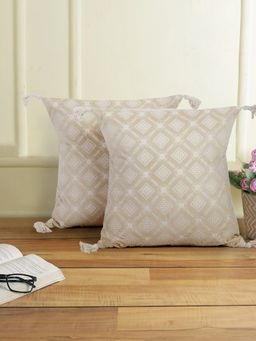 Eyda - Ivory Color Embroidered Cushion Cover Set of 2 (18x18 Inch)