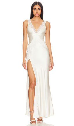 Shona Joy - La Lune Cumulus Silk Lace Strap Split Maxi Dress