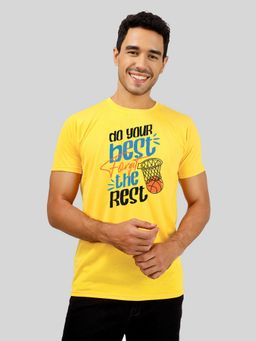 Greylongg - Comfortable Men Round Neck Yellow T-Shirt