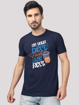 Greylongg - Comfortable Men Round Neck Navy Blue T-Shirt