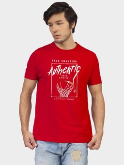 Greylongg - Comfortable Men Round Neck Red T-Shirt