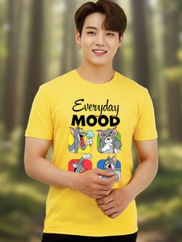 Greylongg - Comfortable Men Round Neck Yellow T-Shirt
