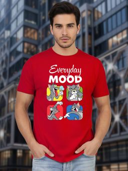 Greylongg - Comfortable Men Round Neck Red T-Shirt