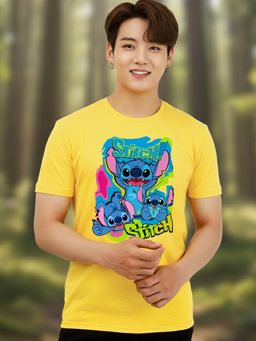 Greylongg - Comfortable Men Round Neck Yellow T-Shirt