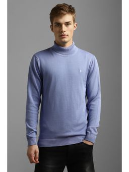 Louis Philippe - Men Blue Solid Turtle Neck Full Sleeves Sweater