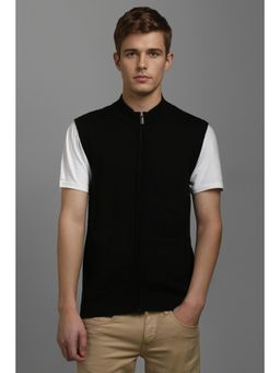 Louis Philippe - Men Black Solid Round Neck Sleeveless Sweater