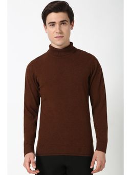 Peter England - Men Brown Textured Turtle Neck Sweater