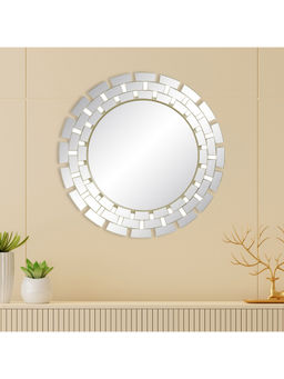 HomeTown - Mirage Brick Design Round Decorative Mirror Dia in Champagne