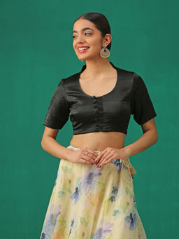 Triyah - Black Elegance Satin Blouse With Elastic Loops