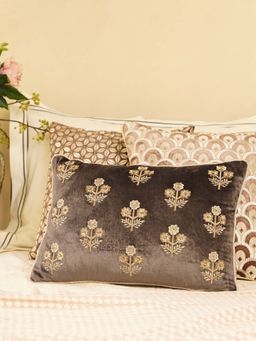 Pure Home + Living - Brown Floral Embroidered Rectangle Cushion Cover (12x18 inches)