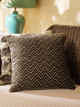 Pure Home + Living - Brown Zig Zag Threadwork Square Cushion Cover (16x16 inches)