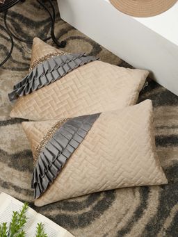 HOSTA HOMES - Multi Layer Quilted Frill Pattern Rectangular Cushion Cover (12x18 inches)