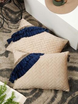 HOSTA HOMES - Multi Layer Quilted Frill Pattern Rectangular Cushion Cover (12x18 inches)