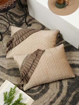 HOSTA HOMES - Multi Layer Quilted Frill Pattern Rectangular Cushion Cover (12x18 inches)