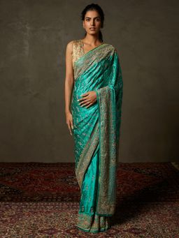 RI.Ritu Kumar - Jade & Sea Green Tania Saree with Unstitched Blouse