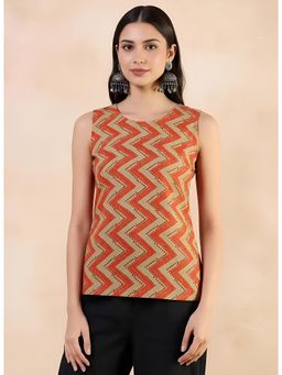 Gahan - Women Stylish Pure Cambric Cotton Printed Sleeveless Tunic - Orange