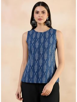 Gahan - Women Stylish Pure Cambric Cotton Printed Sleeveless Tunic - Blue
