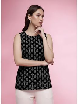 Gahan - Women Stylish Pure Cambric Cotton Printed Sleeveless Tunic - Black