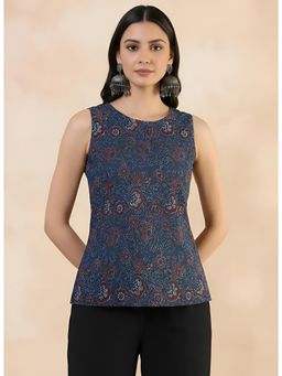 Gahan - Women Stylish Pure Cambric Cotton Printed Sleeveless Tunic - Blue