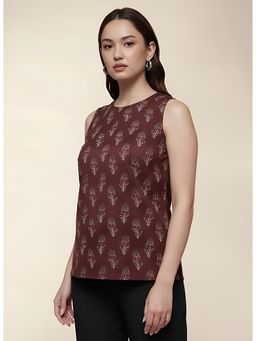 Gahan - Women Stylish Pure Cambric Cotton Printed Sleeveless Tunic - Maroon