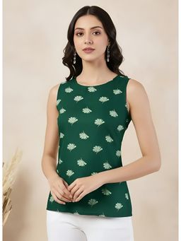 Gahan - Women Stylish Pure Cambric Cotton Printed Sleeveless Tunic - Green